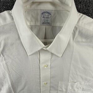 Brooks Brothers Regent Cotton 17.5 34 Non-Iron White Men Long Sleeve Shirt Solid